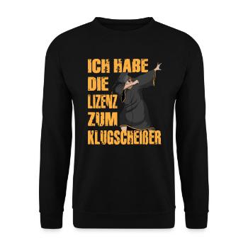 Prüfung Abschluss Schärpe bestanden Klugscheißen - Unisex Pullover - Schwarz - Vorne - Alina (178cm) & Michal (187cm)