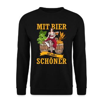 Mit Bier ist alles schöner Kneipe Bier trinken - Unisex Pullover - Schwarz - Vorne - Alina (178cm) & Michal (187cm)