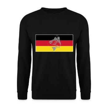 deutsche Flagge Sportfischer aus Deutschland - Unisex Pullover - Schwarz - Vorne - Alina (178cm) & Michal (187cm)