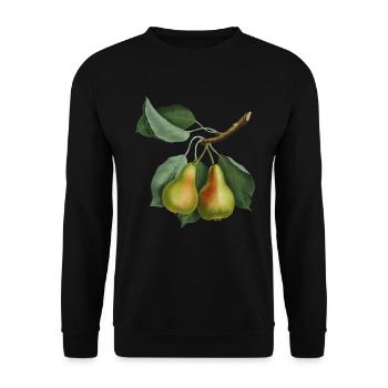 Vintage Birne, botanische Illustration, Zeichnung - Unisex Pullover - Schwarz - Vorne - Alina (178cm) & Michal (187cm)
