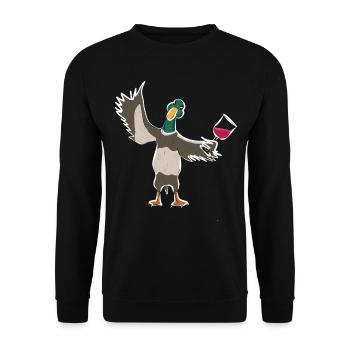 Süße Ente Entchen mit Rotwein lädt zum trinken ein - Unisex Pullover - Schwarz - Vorne - Alina (178cm) & Michal (187cm)