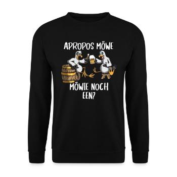 Apropos Möwe Möwie noch een? Norddeutscher Spruch - Unisex Pullover - Schwarz - Vorne - Alina (178cm) & Michal (187cm)