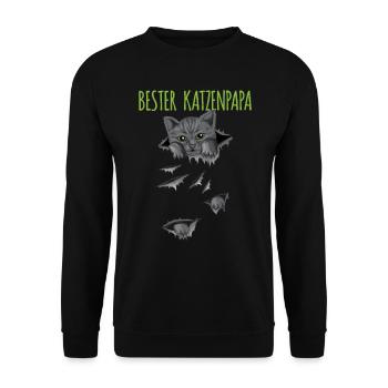 Bester Katzenpapa Katzenbesitzer Haustier Katzen - Unisex Pullover - Schwarz - Vorne - Alina (178cm) & Michal (187cm)