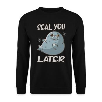 Seal you later Seehund Robbe Meerestier Tierschutz - Unisex Pullover - Schwarz - Vorne - Alina (178cm) & Michal (187cm)