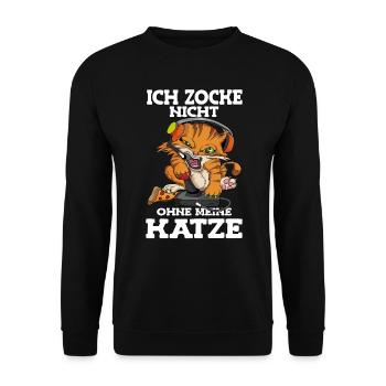 Ich zocke nicht ohne meine Katze Computer Spiele - Unisex Pullover - Schwarz - Vorne - Alina (178cm) & Michal (187cm)