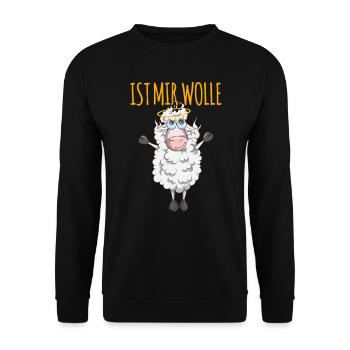 Ist mir Wolle Schaf Spruch Tiermotiv Schäfchen - Unisex Pullover - Schwarz - Vorne - Alina (178cm) & Michal (187cm)