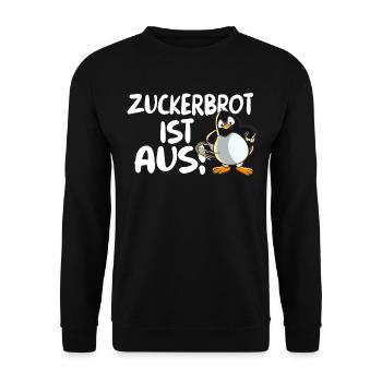 Lustiger Pinguin mit Peitsche Zuckerbrot ist aus - Unisex Pullover - Schwarz - Vorne - Alina (178cm) & Michal (187cm)