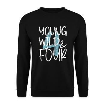 Young Wild and four 4th birthday - Unisex Sweatshirt - black - Front - Alina (178cm) & Michal (187cm)