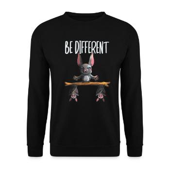 Sei anders Spruch Fan mit coolen Fledermäusen - Unisex Pullover - Schwarz - Vorne - Alina (178cm) & Michal (187cm)