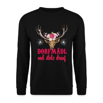 Dorfmädel und stolz drauf Landwirt Hirsch Dorffest - Unisex Pullover - Schwarz - Vorne - Alina (178cm) & Michal (187cm)
