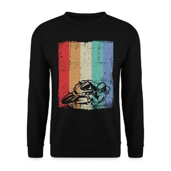 Motorrad Biker Motorradfahrer vintage retro - Unisex Pullover - Schwarz - Vorne - Alina (178cm) & Michal (187cm)