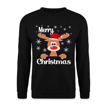 Rentier Weihnachten Reindeer Geschenkideen - Unisex Pullover - Schwarz - Vorne - Alina (178cm) & Michal (187cm)