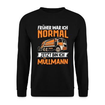 Müllabfuhr Müllauto Müllwagen Müllmann Geschenk - Unisex Pullover - Schwarz - Vorne - Alina (178cm) & Michal (187cm)