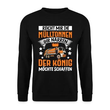 Müllmann Müllauto Müllwagen Müllabfuhr Geschenk - Unisex Pullover - Schwarz - Vorne - Alina (178cm) & Michal (187cm)