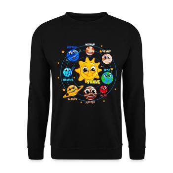 Astronaut Galaxie Planeten Universum Sonnensystem - Unisex Pullover - Schwarz - Vorne - Alina (178cm) & Michal (187cm)
