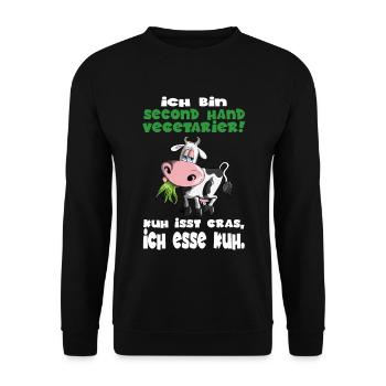 Ich bin second Hand Anti Vegetarier Kühe BBQ Steak - Unisex Pullover - Schwarz - Vorne - Alina (178cm) & Michal (187cm)