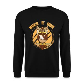 Eule Rock 'n' Owl wie Rock n Roll Born to be Rock - Unisex Pullover - Schwarz - Vorne - Alina (178cm) & Michal (187cm)