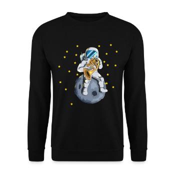 Astronaut Mond Universum Sterne Waldhorn Blasmusik - Unisex Pullover - Schwarz - Vorne - Alina (178cm) & Michal (187cm)