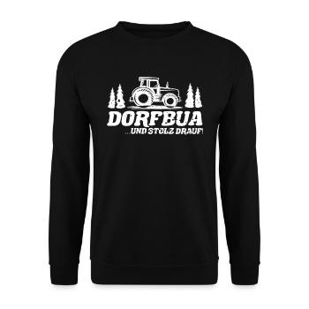Dorfbua & Stolz drauf Dorfkinder Traktor Bayern - Unisex Pullover - Schwarz - Vorne - Alina (178cm) & Michal (187cm)