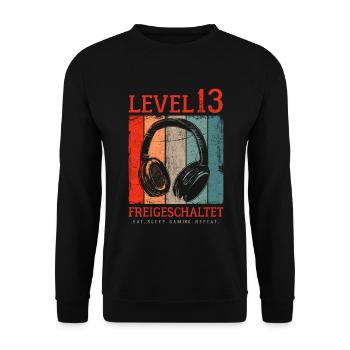LEVEL 13 FREIGESCHALTET 13. GEBURTSTAG GAMER - Unisex Pullover - Schwarz - Vorne - Alina (178cm) & Michal (187cm)