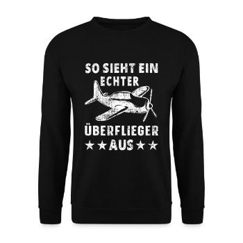 Lustiges Flugzeug Pilot Flieger Überflieger Flug - Unisex Pullover - Schwarz - Vorne - Alina (178cm) & Michal (187cm)
