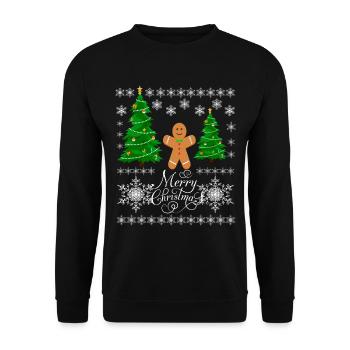 Lebkuchenmann Weihnachten Ugly Christmas Xmas - Unisex Pullover - Schwarz - Vorne - Alina (178cm) & Michal (187cm)