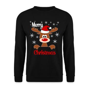 Weihnachts-Rentier Merry Christmas - Unisex Pullover - Schwarz - Vorne - Alina (178cm) & Michal (187cm)