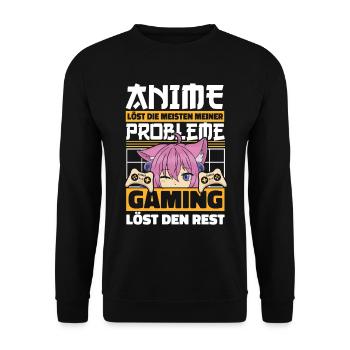 Anime Gamer Zocker Weeb Kawaii Anime Girl Otaku - Unisex Pullover - Schwarz - Vorne - Alina (178cm) & Michal (187cm)