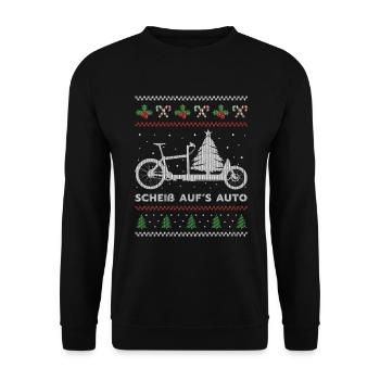 Lastenrad scheiß auf's Auto - Weihnachten Ugly - Unisex Pullover - Schwarz - Vorne - Alina (178cm) & Michal (187cm)
