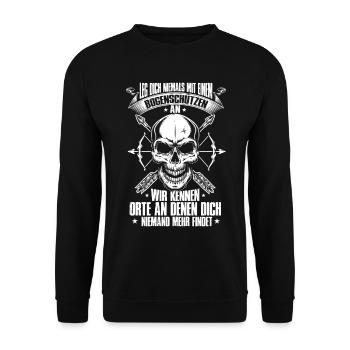 Bogenschütze Geschenk Bogenschießen Pfeil Bogen - Unisex Pullover - Schwarz - Vorne - Alina (178cm) & Michal (187cm)