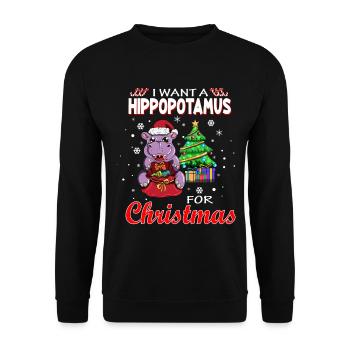 Je veux un hippopotame pour Noël Hippo XMAS - Sweat-shirt Unisexe - noir - Devant - Alina (178cm) & Michal (187cm)