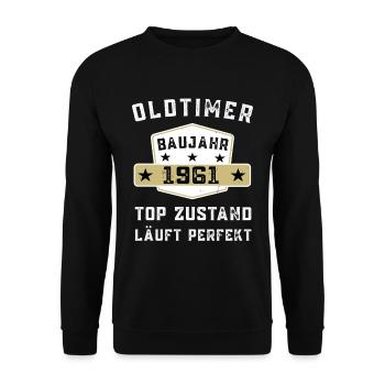 Lustiger Oldtimer 1961 Geburtstag Spruch - Unisex Pullover - Schwarz - Vorne - Alina (178cm) & Michal (187cm)