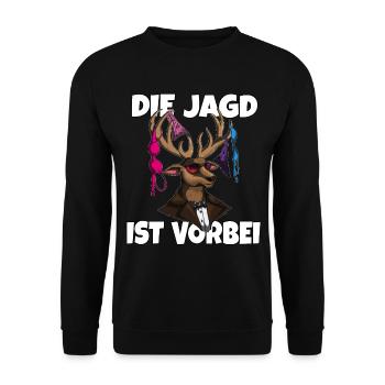 Hirschgeweihshirt mit Damenunterwäsche zum JGA - Unisex Pullover - Schwarz - Vorne - Alina (178cm) & Michal (187cm)