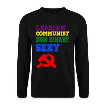 Lesbian communist non binary and sexy - Unisex Pullover - Schwarz - Vorne - Alina (178cm) & Michal (187cm)