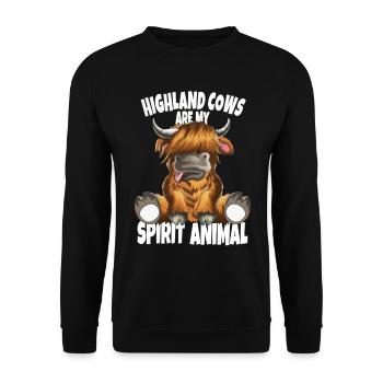 Highland Cows are my Spirit Animal Schottische Kuh - Unisex Pullover - Schwarz - Vorne - Alina (178cm) & Michal (187cm)