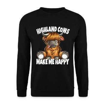 Highland Cows make me Happy Schottische Kuh - Unisex Pullover - Schwarz - Vorne - Alina (178cm) & Michal (187cm)