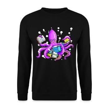 8 Armiger lesender Oktopus für Viel Leser Fans - Unisex Pullover - Schwarz - Vorne - Alina (178cm) & Michal (187cm)