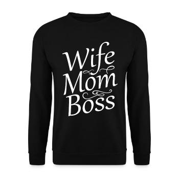 Wife Mom Boss - Unisex Pullover - Schwarz - Vorne - Alina (178cm) & Michal (187cm)