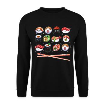 Japanese Sushi Kawaii Aisa Cuisine Rice Fish - Unisex Sweatshirt - black - Front - Alina (178cm) & Michal (187cm)