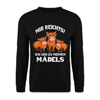 Mir reichts ich geh zu meinen Mädels Hochlandkuh - Unisex Pullover - Schwarz - Vorne - Alina (178cm) & Michal (187cm)