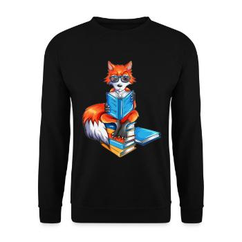 Fuchs Nerd Bücher lesen Leseratte Bibliothek Buch - Unisex Pullover - Schwarz - Vorne - Alina (178cm) & Michal (187cm)