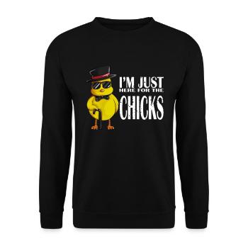 Je suis juste ici pour le motif de poulet Chicks Chicks - Sweat-shirt Unisexe - noir - Devant - Alina (178cm) & Michal (187cm)