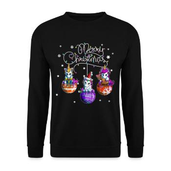 Merry Christmas Unicorn Christmas Ball Motif - Unisex Sweatshirt - black - Front - Alina (178cm) & Michal (187cm)