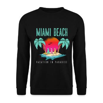 Miami Urlaub - Florida Palmen Meer - Unisex Pullover - Schwarz - Vorne - Alina (178cm) & Michal (187cm)
