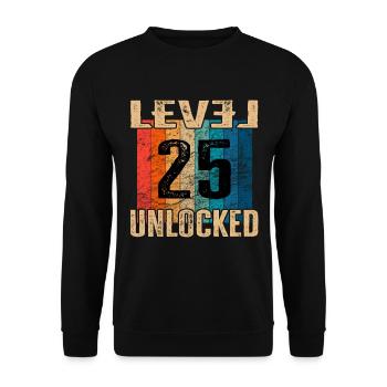 Geburtstag Happy Birthday Level Unlocked 25 Jahre - Unisex Pullover - Schwarz - Vorne - Alina (178cm) & Michal (187cm)