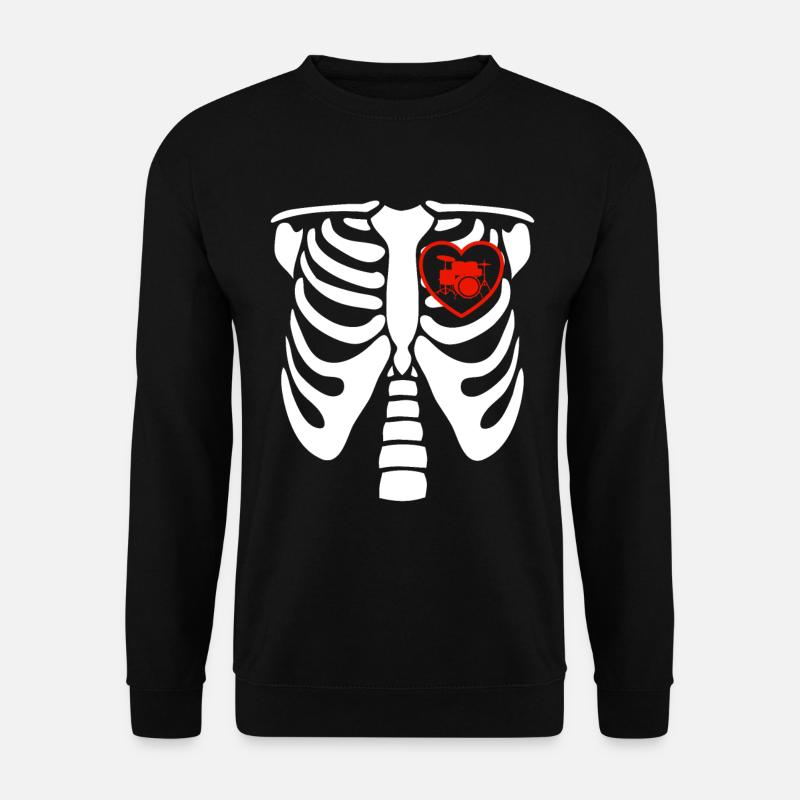 Schlagzeug Drummer Schlagzeuger Skelett Herz - Unisex Pullover - Schwarz
