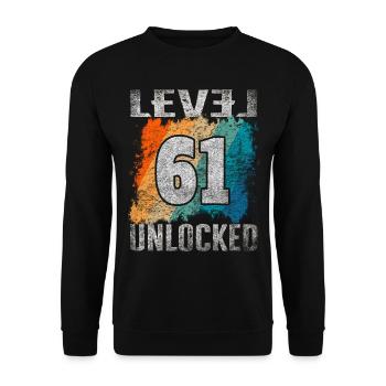 Birthday Gift Level Unlocked 61 years - Unisex Sweatshirt - black - Front - Alina (178cm) & Michal (187cm)