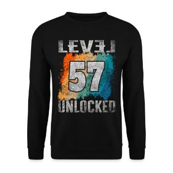 Birthday Gift Level Unlocked 57 years - Unisex Sweatshirt - black - Front - Alina (178cm) & Michal (187cm)