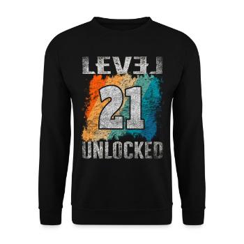 Birthday Gift Level Unlocked 21 years - Unisex Sweatshirt - black - Front - Alina (178cm) & Michal (187cm)