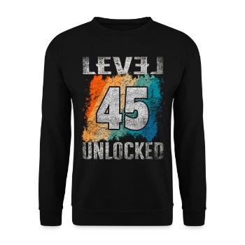 Birthday Gift Level Unlocked 45 years - Unisex Sweatshirt - black - Front - Alina (178cm) & Michal (187cm)